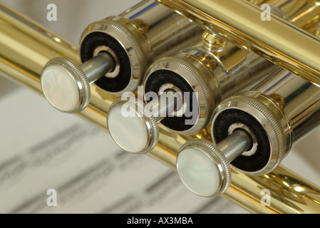 Musical instruments: Périnet piston valve trumpet close-up. Stock Photo