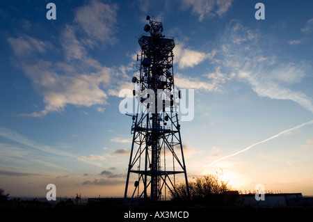 radio telecommunications mast at sunset Stock Photo