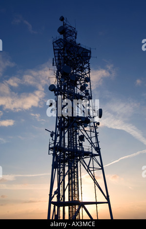 radio telecommunications mast at sunset Stock Photo