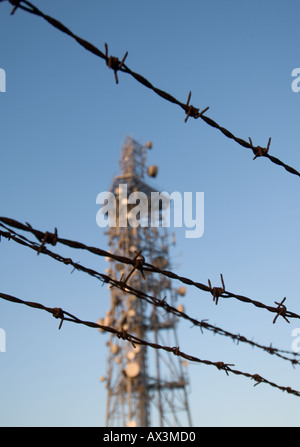 security around telecommunications mast Stock Photo