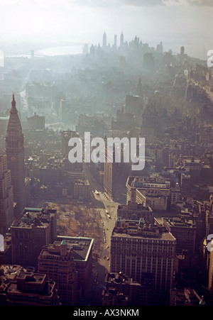 New York skyline in hazy sunshine viewed from Empire State Building looking south, c. 1950 Stock Photo