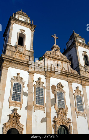 Brazil, Bahia, Salvador. Within the historic Old City, a UNESCO World Heritage site, the front facade of the Church. Stock Photo