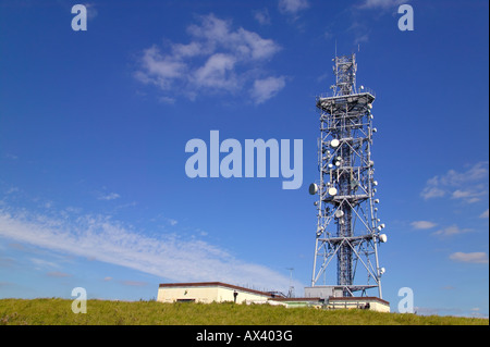 Telecommunications mast on Butser Hill South Downs Hampshire Stock Photo