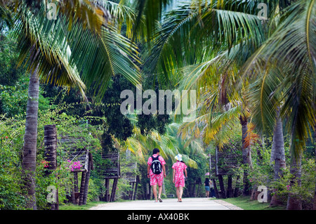 China, Hainan Province, Hainan Island. Monkey Island research park - tourists walking through the tropical gardens. Stock Photo