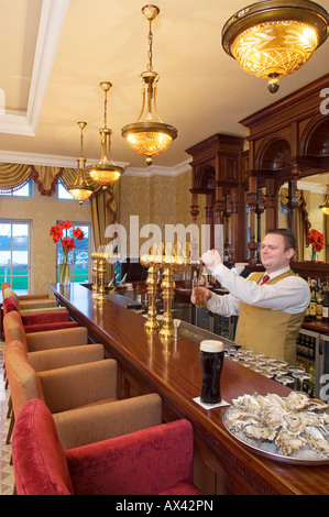 UK, Northern Ireland, Fermanagh, Enniskillen. Guinness and oysters in The Blaney Bar at Lough Erne Golf Resort (MR) Stock Photo