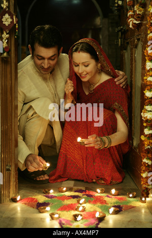 Couple celebrating diwali Stock Photo