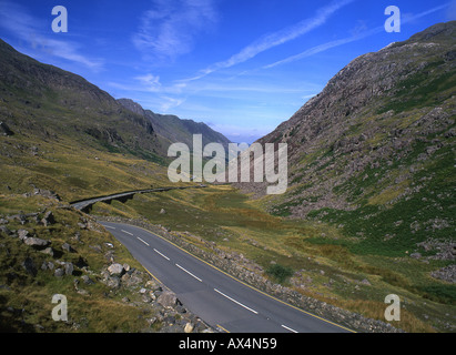 Llanberis Pass road A4086 Snowdon massif to left Glyderau to right Road ...