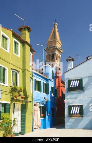 Painted houses on the island of Burano, Venice Stock Photo