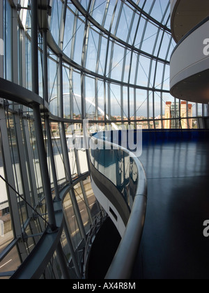Interior of the foyer of the Sage concert hall at Gateshead with the Baltic Art Gallery visible through the window Stock Photo