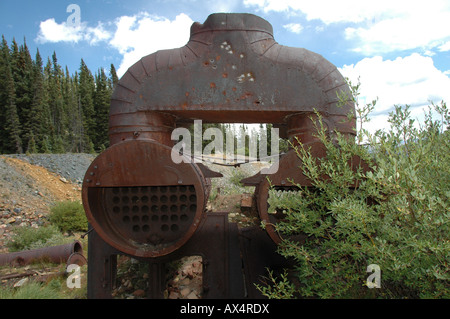 Old mining equipment abandoned at Holy Cross City, a Ghost Town, high in the Colorado Rockies Stock Photo