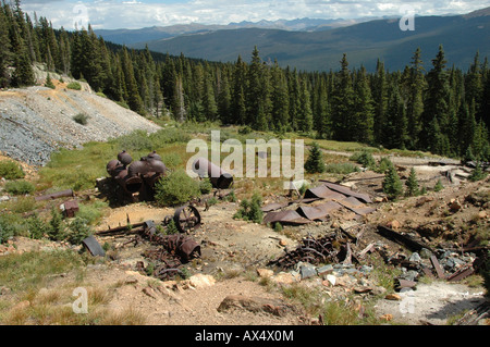 Old mining equipment abandoned at Holy Cross City, a Ghost Town, high in the Colorado Rockies Stock Photo