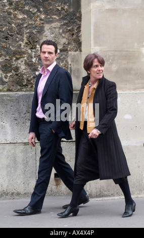 Jerome Kerviel and his lawyer leave the prison de La Sante Paris France Tuesday March 18 2008 Photographer Andrew Wheeler Stock Photo