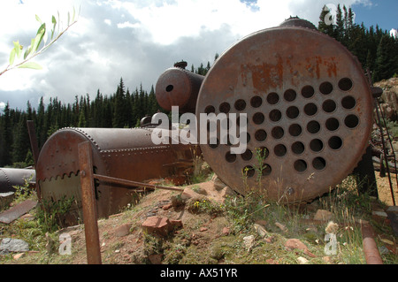 Old mining equipment abandoned at Holy Cross City, a Ghost Town, high in the Colorado Rockies Stock Photo