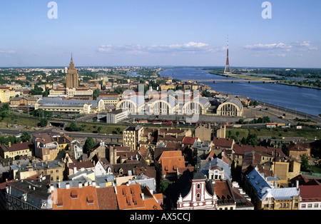 Panorama with Daugava River, Riga, Latvia, Baltic States Stock Photo