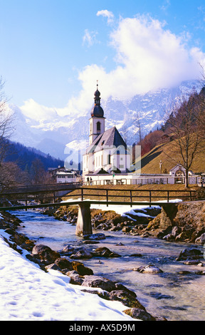 St. Sebastian's Church in Ramsau, Berchtesgadener Land, Upper Bavaria, Bavaria, Germany, Europe Stock Photo