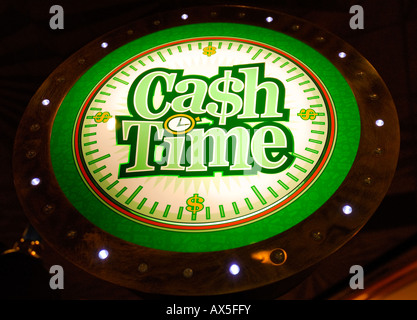 Neon sign, 'cash time' in the casino of the MGM Grand Hotel, Strip, Las Vegas Boulevard, Las Vegas, Nevada, USA, North America Stock Photo