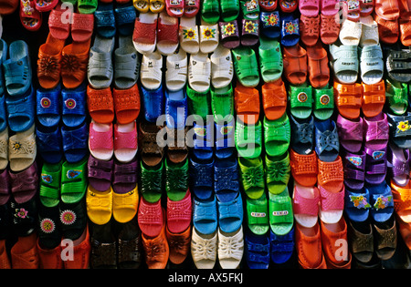 Plastic slippers, bazaar in Kashan, Iran Stock Photo