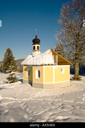 Chapel, wintry landscape, Klais near Mittenwald, Upper Bavaria, Germany, Europe Stock Photo