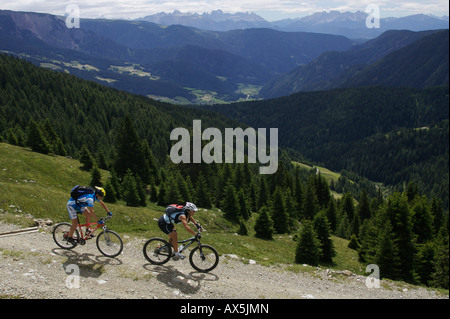 Male and female mountain at Oettenbach alpine pasture, view of the Dolomites in Italy, Europe Stock Photo