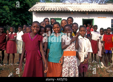 Zimbabwean boys and girls, boys, girls, children, schoolchildren, schoolboys, schoolgirls, village of Mahenye, Manicaland Province, Zimbabwe, Africa Stock Photo