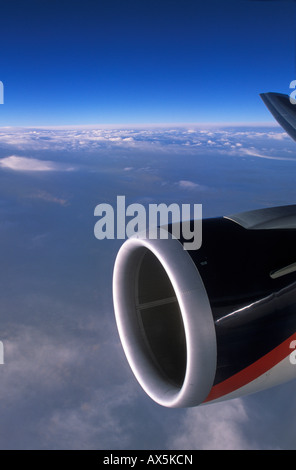 Aircraft engine viewed from the window of an airplane Stock Photo