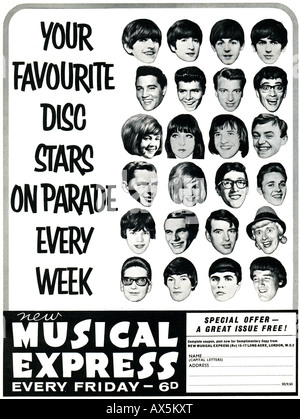 1960s Sixties advertisement for NME New Musical Express magazine  1965  FOR EDITORIAL USE ONLY Stock Photo