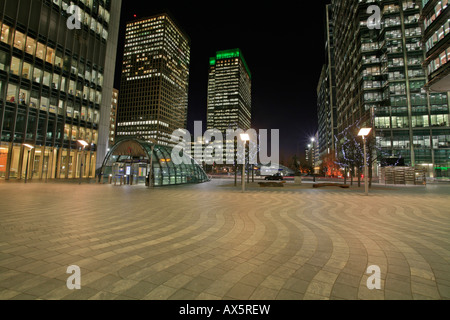 Canary Wharf with Canada Square, entrance to underground station and skyscrapers, Docklands, London, England, UK, Europe Stock Photo