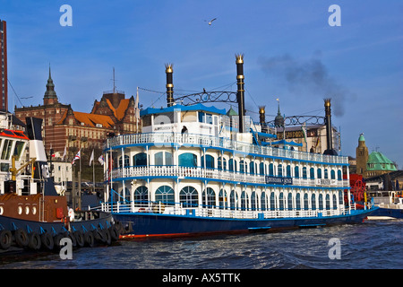 Louisiana Star steamboat docked at Hamburg Harbour, Hamburg, Germany, Europe Stock Photo