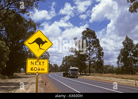 Kangaroo crossing sign on a highway in Western Australia, Australia Stock Photo