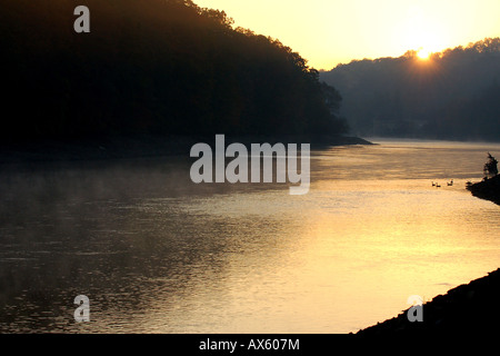 London, Ontario, Canada, Daybreak over the Thames River as it runs through Springbank Park in London Canada. Stock Photo