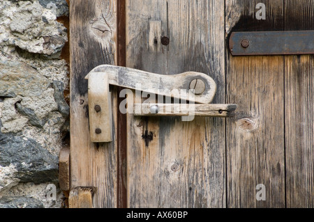 Detail, wooden door of an alpine cabin on the Stieralm (Stier alpine pasture), Aschau, North Tirol, Austria, Europe Stock Photo