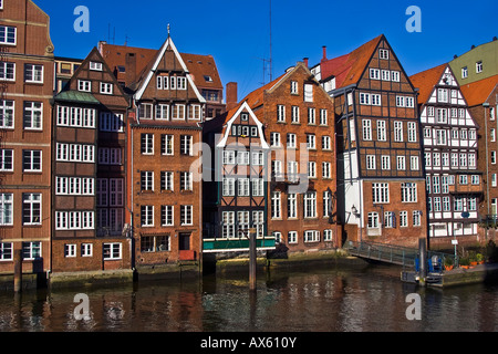 Historic timber-framed houses in Hamburg, Deichstrasse, Nikolaifleet, Altstadt district, Hamburg, Germany, Europe Stock Photo