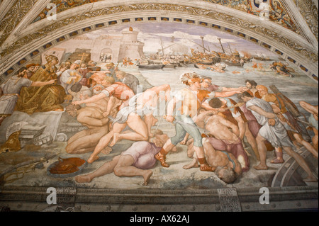 Fresco of The Battle of Ostia housed in the Stanza dell incendio del Borgo Stock Photo