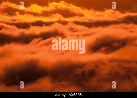 Sunset reflecting off of a fog bank blanketing San Fransisco Bay, California, USA Stock Photo