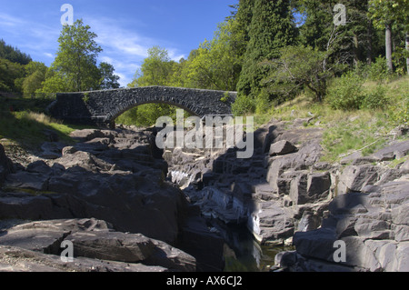 Virtually dry river Elan that runs between reservoirs  in the Elan Valley Mid Wales UK Stock Photo