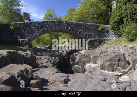 Virtually dry river Elan that runs between reservoirs  in the Elan Valley Mid Wales UK Stock Photo