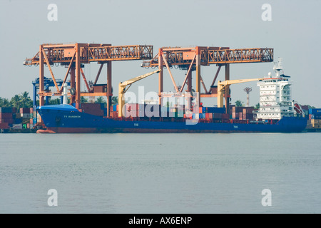 Shipping Container Cargo Freight Ships in Port in Cochin India Stock Photo
