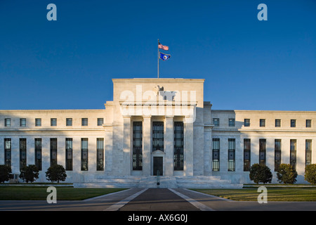 The Fed, Federal Reserve Bank, Washington DC. Main entrance on Constitution Avenue near the National Mall. Stock Photo