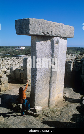 Menorca. Minorca Balearic islands. Taula, Torralba d'en Salord.near Alaior Menorca, Spain. Megalithic monument Tourist Stock Photo