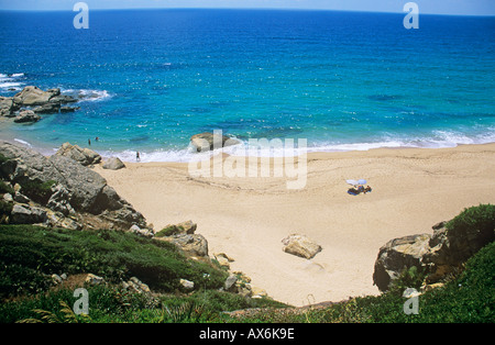 Spain Costa de La luz Cádiz, idyllic beach in Zahara  de Los Atunes, Cadiz Atlantic Ocean Andalucia  Andalusia. Stock Photo