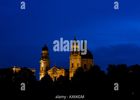 Church at night, Theatine Church of St. Cajetan, Munich, Bavaria, Germany Stock Photo