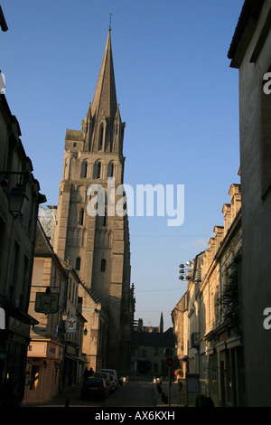 Bayeux Cathedral in Bayeux, Normandy, France. This view is from Rue des Cuisiniers. Stock Photo