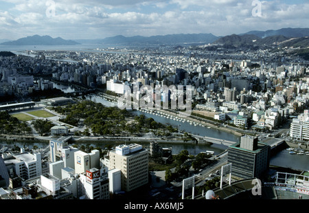 Aerial view Hiroshima City With Peace Park in foreground Japan Stock Photo