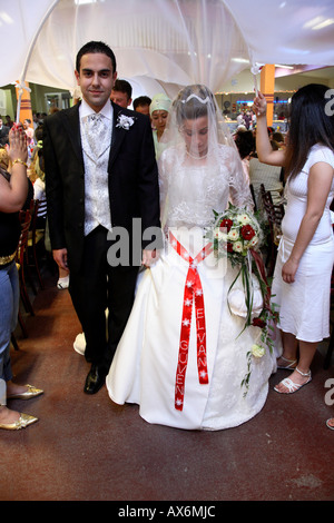bride and groom arriving at turkish wedding party, hamm, northrhine westphalia, germany, europe Stock Photo