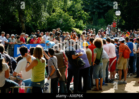 Crowds gather to watch the 2008 Tour de France Prologue in Hyde Park, London Stock Photo