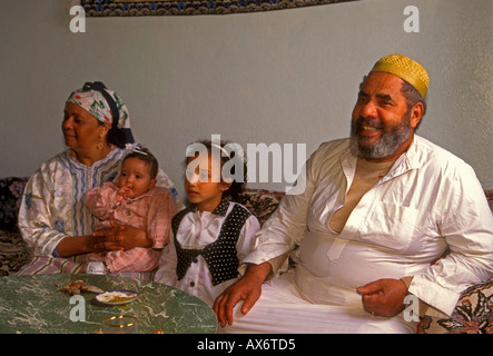 Moroccans, Moroccan, man, woman, girls, children, grandfather, grandmother, granddaughters, at home, Fes el-Bali, Fez, Morocco, North Africa, Africa Stock Photo