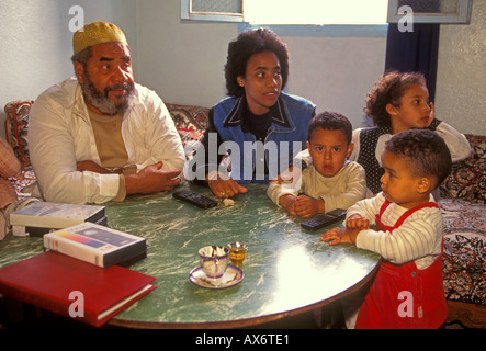 Moroccan family, at home, Fes el-Bali, city of Fez, Morocco Stock Photo