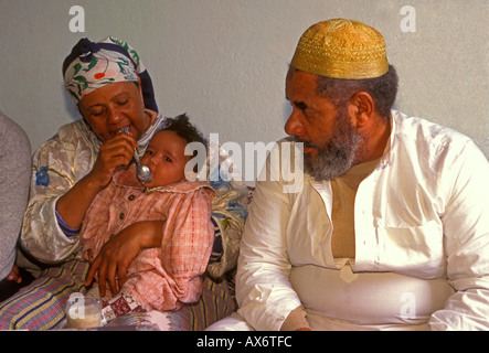 Moroccan family, at home, Fes el-Bali, city of Fez, Morocco Stock Photo