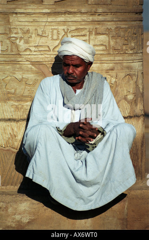 Local caretaker having a rest, Temple of Kom Ombo, the River Nile, Egypt Stock Photo