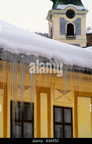 Banska Stiavnica historic town in Winter day Stock Photo